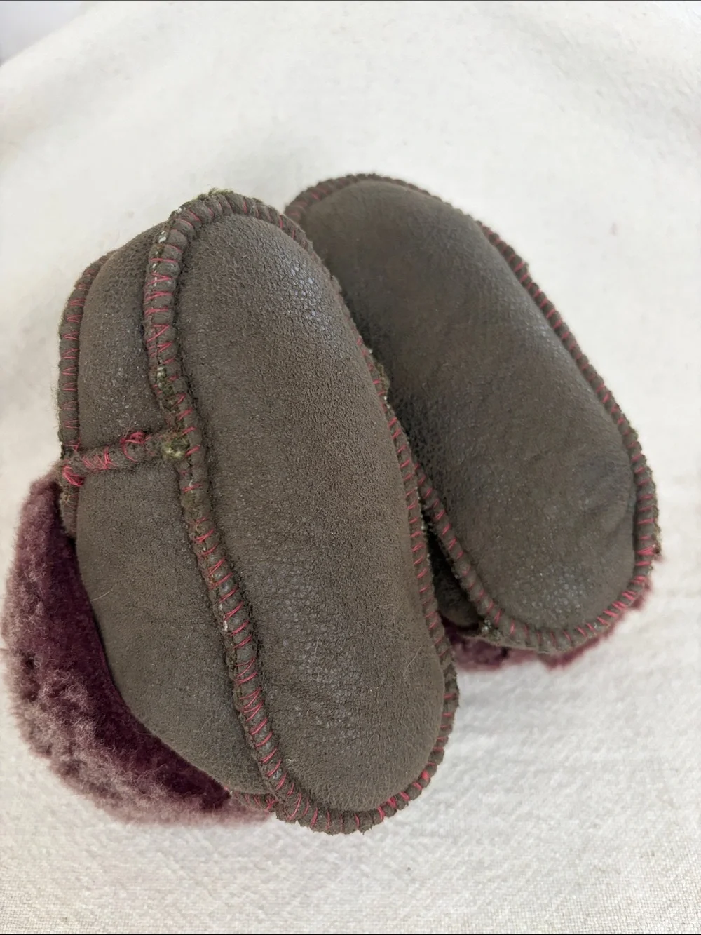 Handmade Sheepskin Baby Booties, Genuine Leather, Natural